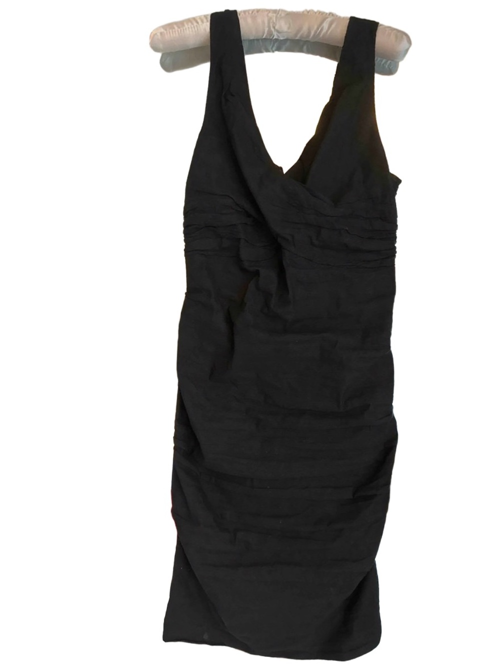 Classic Eileen Fisher Black V-Neck Ruched Sleeveless Dress